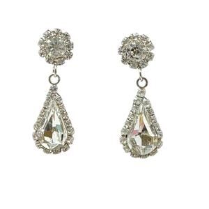 Badgley Mischka Crystal Teardrop Dangle Drop Earrings Silver Tone